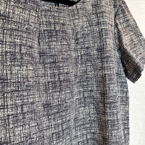 Paraphrase Women's Short Sleeve XL Blue Ivory Textured Zip Back‎ Career Blouse